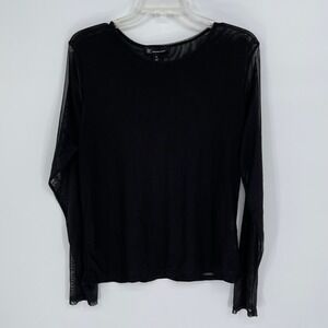 INC International Concepts Women's Black Sheer Mesh Long Sleeve Top Size XL